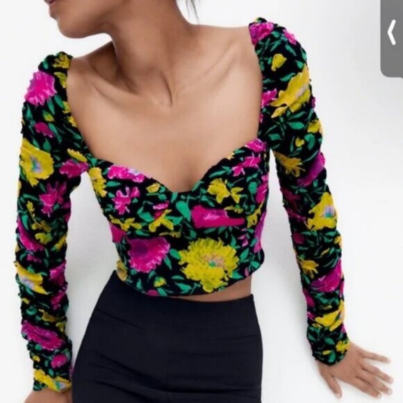 Zara Floral Crop Top Size XS - Picture 1 of 8